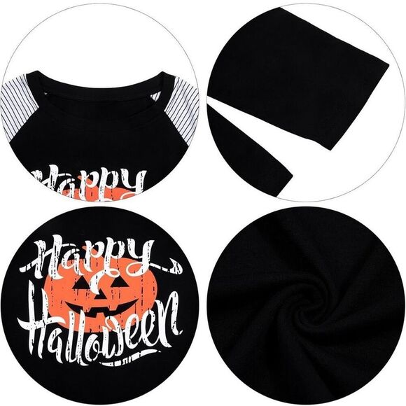 Halloween Shirt - Happy Halloween Pumpkin Face Graphic Womens Long Sleeve - Picture 3 of 7